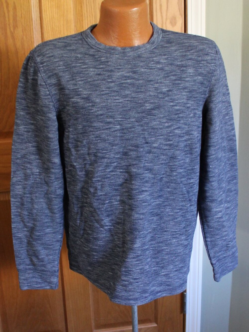 Men's Waffle Shirt Long Sleeve M Medium - Blue & Gray